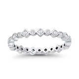 Stackable Full Eternity Simulated Cubic Zirconia Art Deco Wedding Ring 925 Sterling Silver