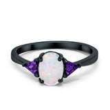 Fashion Ring Oval Simulated Amethyst Black Tone, Lab Created White Opal 925 Sterling Silver