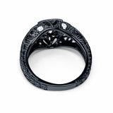 Antique Style Wedding Ring Round Black Tone, Simulated CZ 925 Sterling Silver