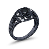 Antique Style Engagement Ring Black Tone, Simulated Black CZ 925 Sterling Silver