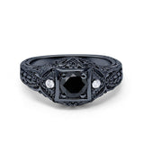 Antique Style Engagement Ring Black Tone, Simulated Black CZ 925 Sterling Silver