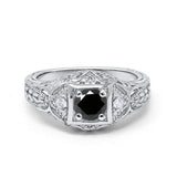 Antique Style Wedding Ring Round Simulated Black CZ 925 Sterling Silver