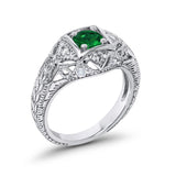 Antique Style Wedding Ring Round Simulated Green Emerald CZ 925 Sterling Silver