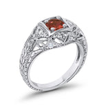 Antique Style Wedding Ring Round Simulated Garnet CZ 925 Sterling Silver