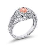 Antique Style Wedding Ring Round Simulated Morganite CZ 925 Sterling Silver