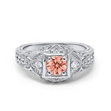 Antique Style Wedding Ring Round Simulated Morganite CZ 925 Sterling Silver
