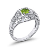 Antique Style Wedding Ring Round Simulated Peridot CZ 925 Sterling Silver