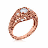 Antique Style Wedding Ring Round Rose Tone, Simulated CZ 925 Sterling Silver