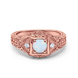 Antique Style Wedding Ring Rose Tone, Lab Created White Opal 925 Sterling Silver