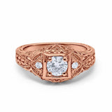 Antique Style Wedding Ring Round Rose Tone, Simulated CZ 925 Sterling Silver