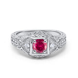Antique Style Wedding Ring Round Simulated Ruby CZ 925 Sterling Silver