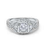 Antique Style Engagement Ring Simulated Cubic Zirconia 925 Sterling Silver
