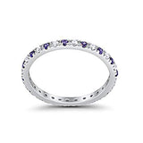 Full Eternity Wedding Design Ring Round Simulated Amethyst CZ 925 Sterling Silver