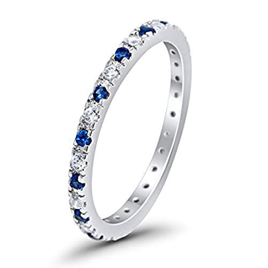 Full Eternity Wedding Band Design Simulated Blue Sapphire CZ 925 Sterling Silver