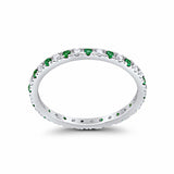 Full Eternity Wedding Design Ring Round Simulated Green Emerald CZ 925 Sterling Silver