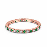 Full Eternity Wedding Ring Rose Tone, Simulated Green Emerald CZ 925 Sterling Silver
