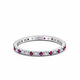 Full Eternity Wedding Design Ring Round Simulated Ruby CZ 925 Sterling Silver