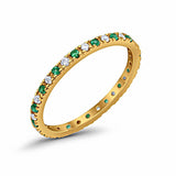 Full Eternity Wedding Ring Yellow Tone, Simulated Green Emerald CZ 925 Sterling Silver