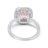 Halo Cushion Wedding Ring Simulated Morganite CZ 925 Sterling Silver