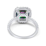 Halo Cushion Wedding Ring Simulated Rainbow CZ 925 Sterling Silver