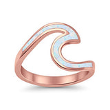 Wave Ring Band Swirl Rose Tone, Lab Created White Opal 925 Sterling Silver