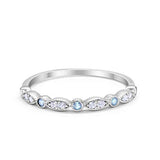 Art Deco Wedding Eternity Ring Simulated Aquamarine CZ 925 Sterling Silver