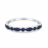 Half Eternity Wedding Band Round Simulated Blue Sapphire CZ 925 Sterling Silver