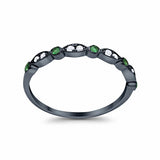Art Deco Wedding Eternity Ring Black Tone, Simulated Green Emerald CZ 925 Sterling Silver