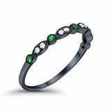 Art Deco Wedding Eternity Ring Black Tone, Simulated Green Emerald CZ 925 Sterling Silver