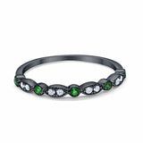 Art Deco Wedding Eternity Ring Black Tone, Simulated Green Emerald CZ 925 Sterling Silver