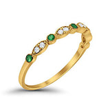 Half Eternity Wedding Band Round Yellow Tone, Simulated Green Emerald CZ 925 Sterling Silver