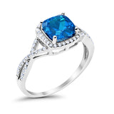 Halo Infinity Shank Engagement Ring Cushion Round Simulated Blue Topaz CZ 925 Sterling Silver