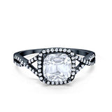 Halo Infinity Shank Engagement Ring Black Tone, Simulated CZ 925 Sterling Silver