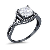 Halo Infinity Shank Engagement Ring Black Tone, Simulated CZ 925 Sterling Silver