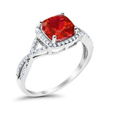 Halo Infinity Shank Engagement Ring Cushion Round Simulated Garnet CZ 925 Sterling Silver