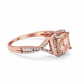 Halo Engagement Ring Rose Tone, Simulated Morganite CZ 925 Sterling Silver