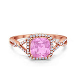 Halo Infinity Shank Engagement Ring Rose Tone, Simulated Pink Morganite CZ 925 Sterling Silver