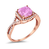 Halo Infinity Shank Engagement Ring Rose Tone, Simulated Pink Morganite CZ 925 Sterling Silver