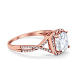 Halo Infinity Shank Engagement Ring Cushion Rose Tone, Simulated CZ 925 Sterling Silver