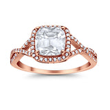 Halo Infinity Shank Engagement Ring Cushion Rose Tone, Simulated CZ 925 Sterling Silver