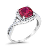 Halo Infinity Shank Engagement Ring Cushion Round Simulated Ruby CZ 925 Sterling Silver