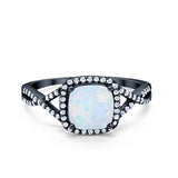 Halo Infinity Shank Engagement Ring Black Tone, Lab Created White Opal 925 Sterling Silver