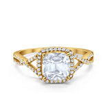Halo Infinity Shank Engagement Ring Cushion Round Yellow Tone, Simulated CZ 925 Sterling Silver
