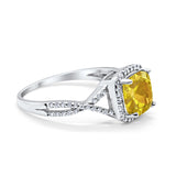 Halo Infinity Shank Engagement Ring Cushion Round Simulated Yellow CZ 925 Sterling Silver