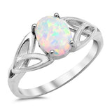 Solitaire Celtic Ring Oval Lab Created White Opal 925 Sterling Silver