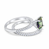 Two Piece Engagement Ring Asscher Cut Simulated Rainbow CZ 925 Sterling Silver