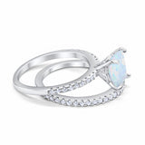 Two Piece Engagement Ring Asscher Cut Lab Created White Opal 925 Sterling Silver