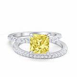 Two Piece Engagement Ring Asscher Cut Simulated Yellow CZ 925 Sterling Silver