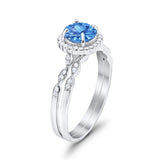 Two Piece Engagement Ring Round Simulated Blue Topaz CZ 925 Sterling Silver