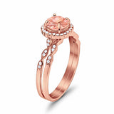 Two Piece Engagement Ring Rose Tone, Simulated Morganite CZ 925 Sterling Silver